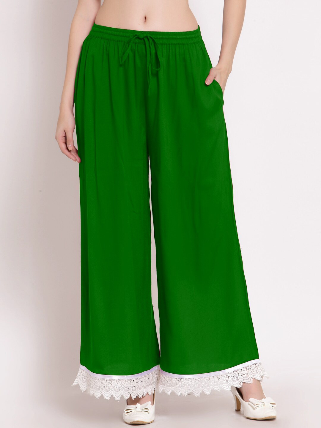 

PATRORNA Women Solid Flared Ethnic Palazzos, Green