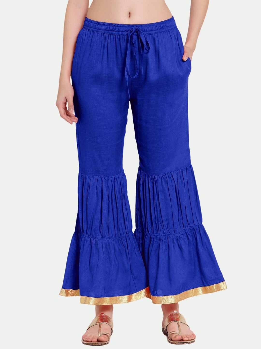 

PATRORNA Women Wide Leg Ethnic Palazzos, Blue