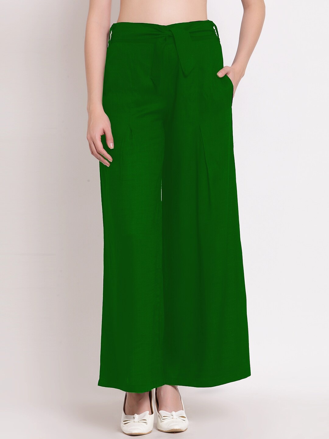 

PATRORNA Women Green Flared Palazzos