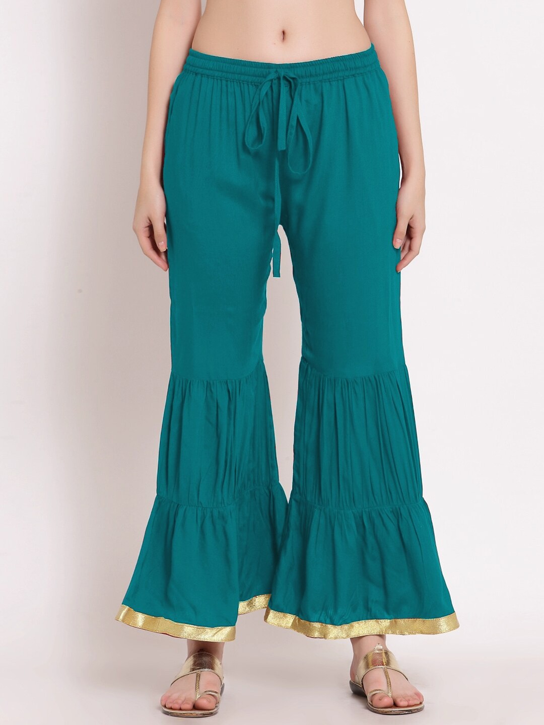 

PATRORNA Women Wide Leg Ethnic Palazzos, Green