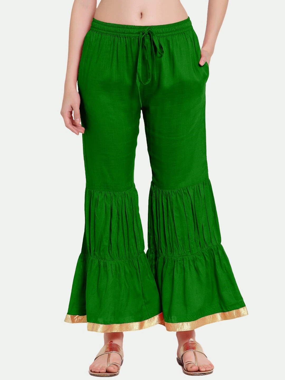

PATRORNA Women Solid Wide Leg Palazzos, Green