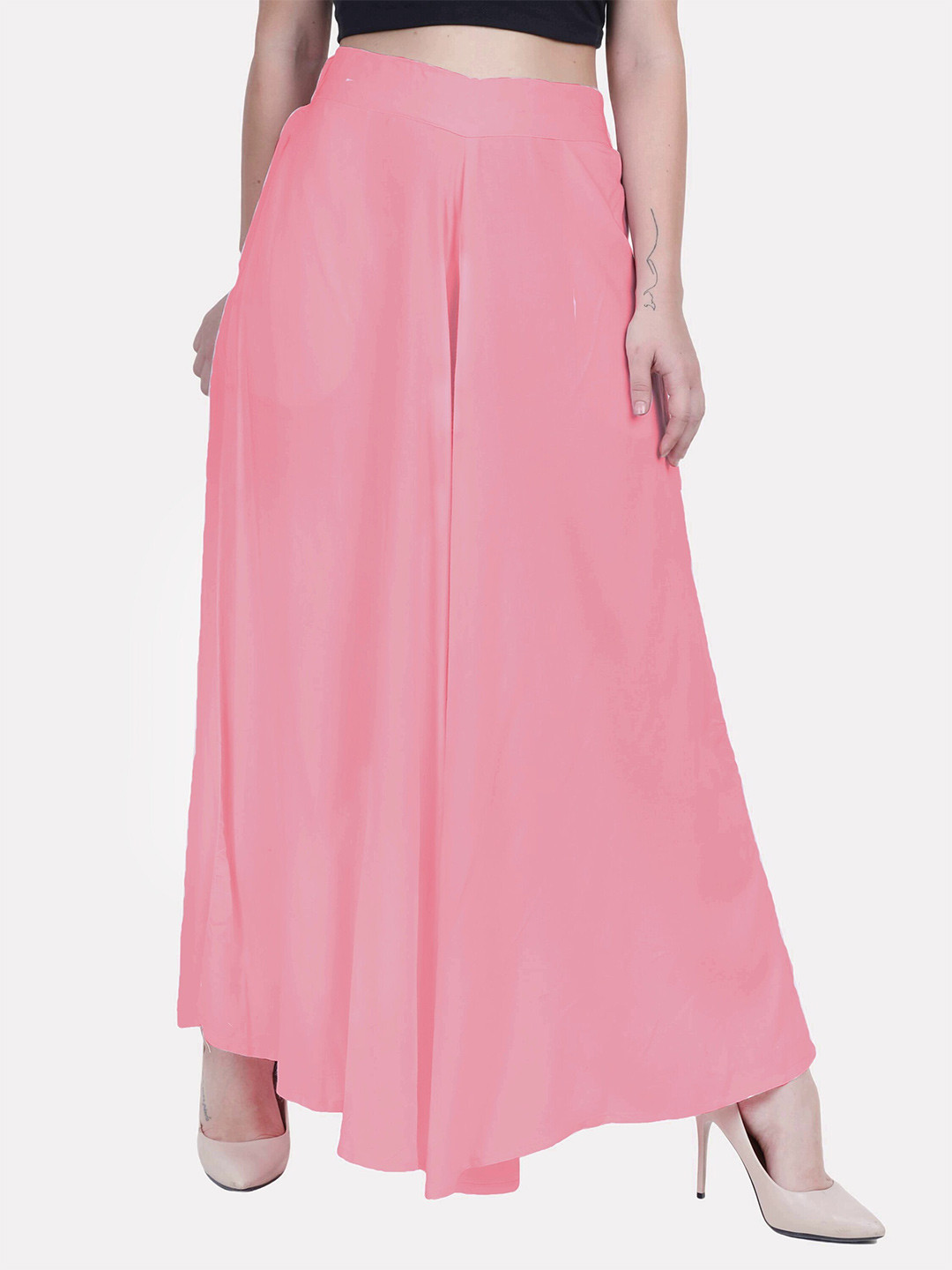 

PATRORNA Women Solid Flared Palazzos, Pink