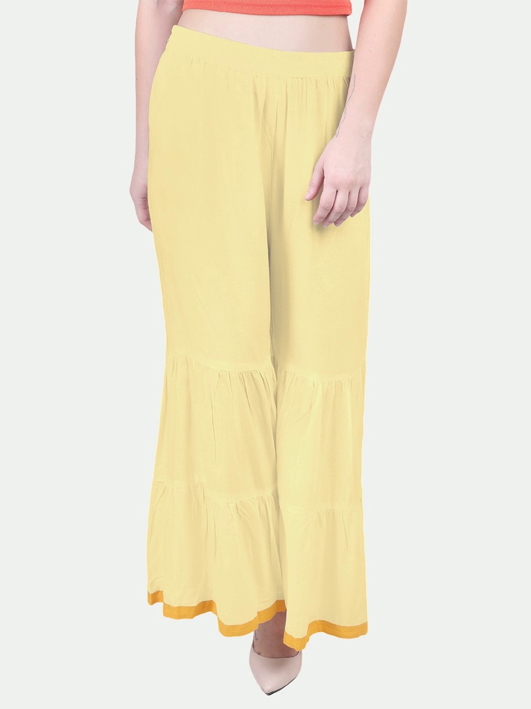 

PATRORNA Women Solid Wide Leg Palazzos, Gold