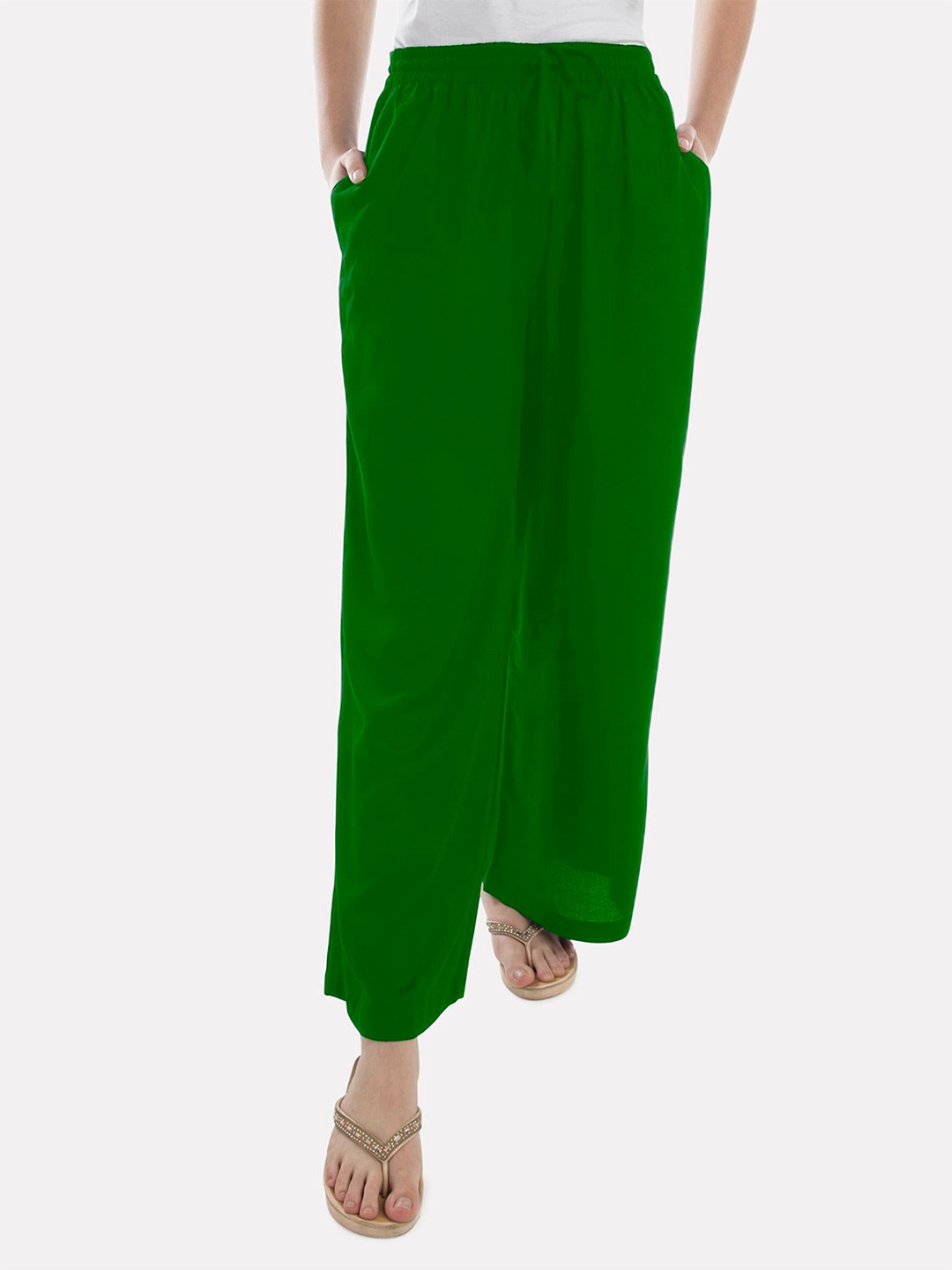 

PATRORNA Women Solid Flared Palazzos, Green