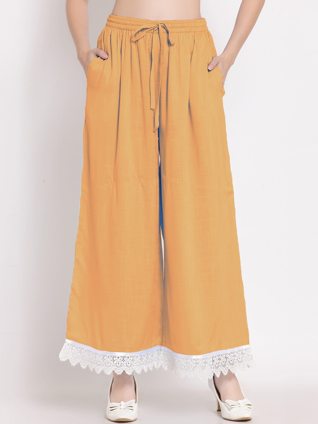 

PATRORNA Women Solid Flared Ethnic Palazzos, Peach