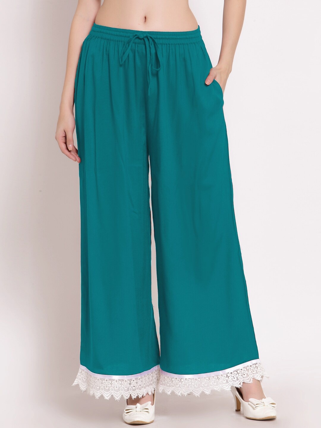 

PATRORNA Women Solid Flared Palazzos, Green
