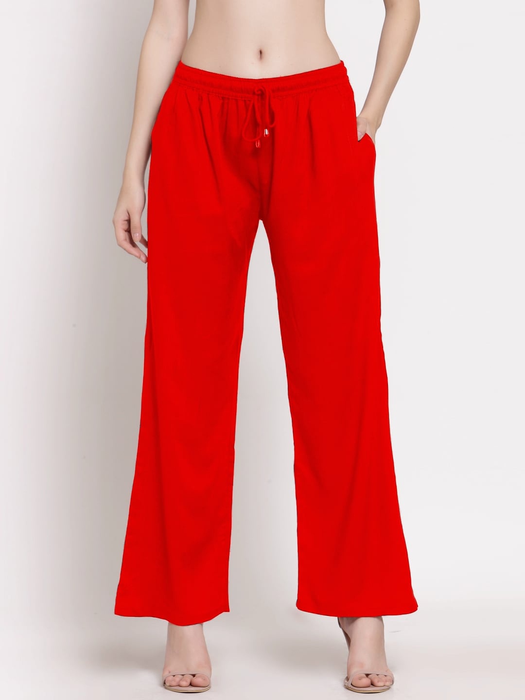 

PATRORNA Women Solid Straight Palazzos, Red