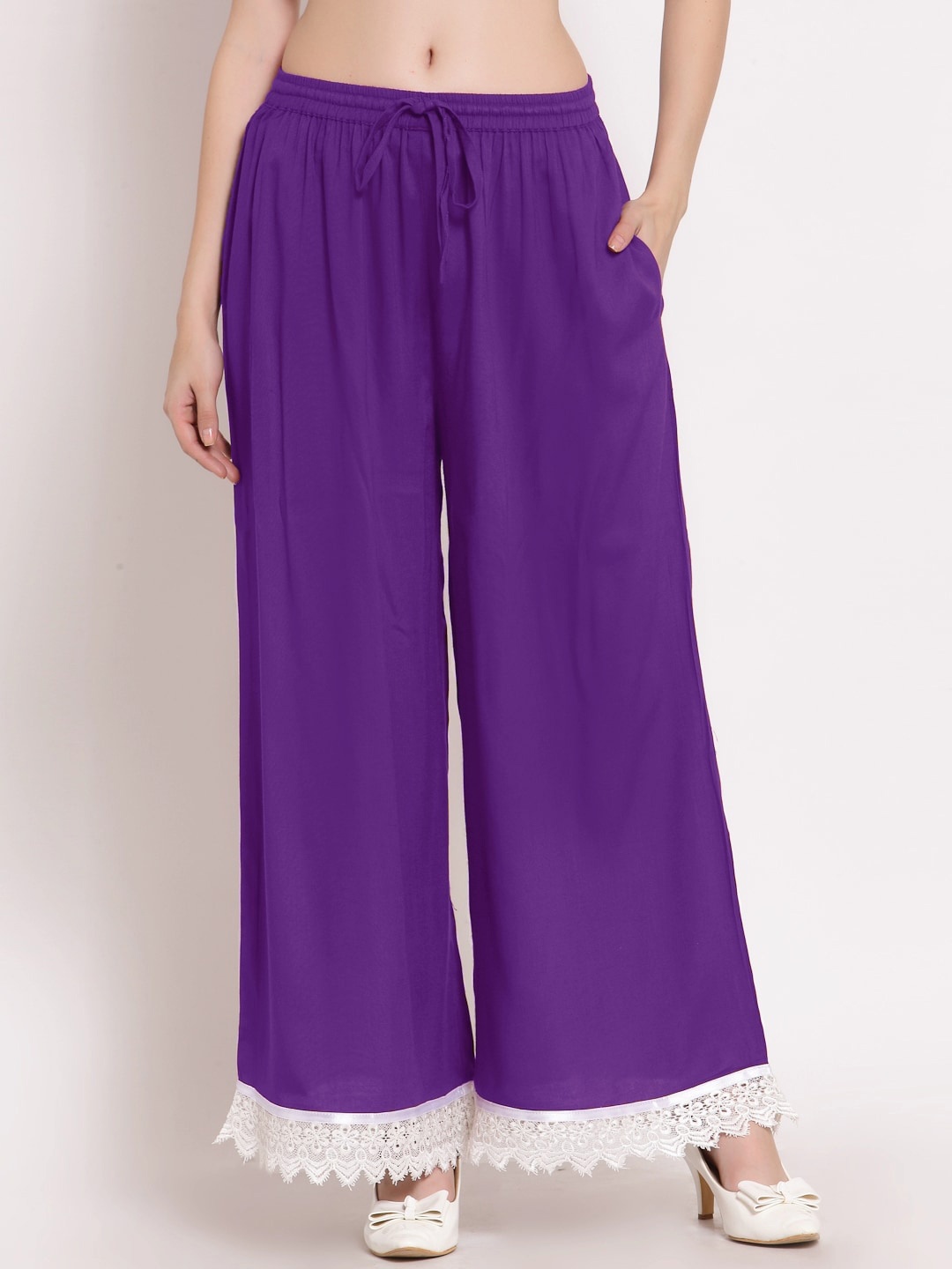 

PATRORNA Women Solid Flared Ethnic Palazzos, Purple