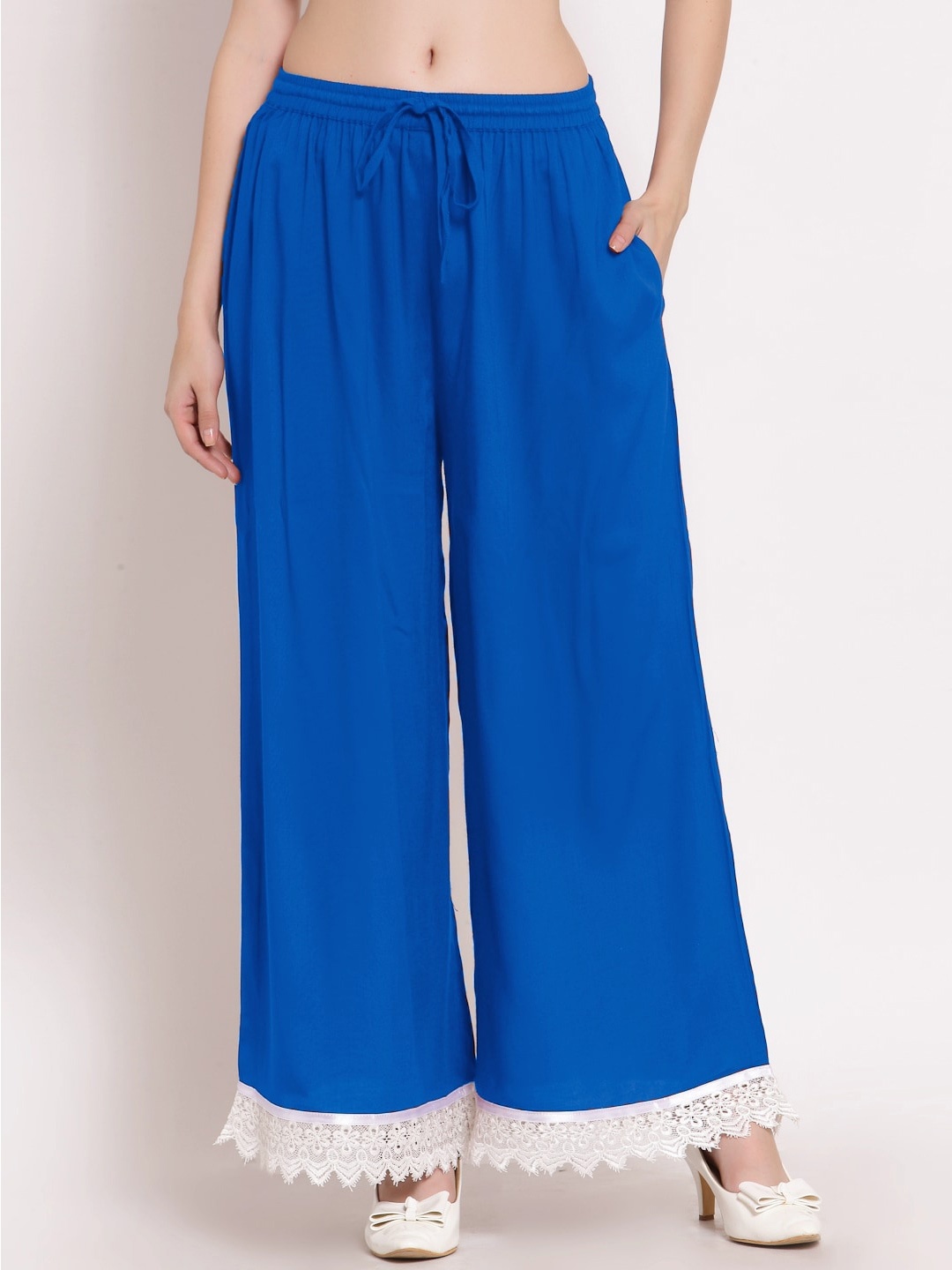 

PATRORNA Women Blue & White Flared Ethnic Palazzos
