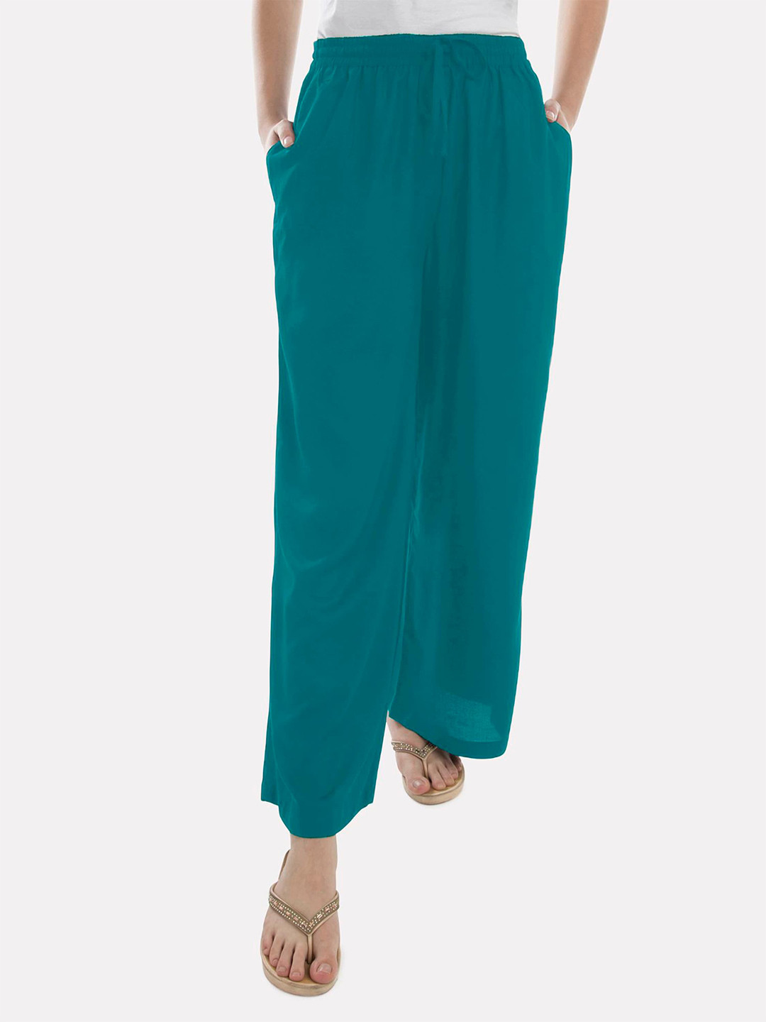 

PATRORNA Women Green Flared Palazzos