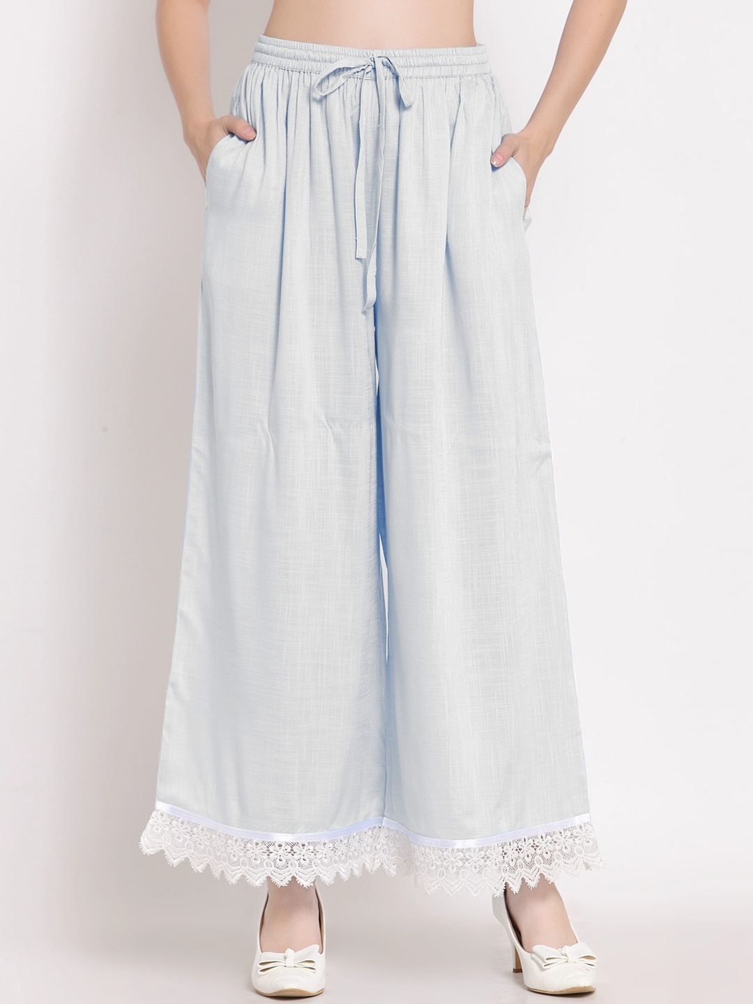 

PATRORNA Women Solid Flared Ethnic Palazzos, White