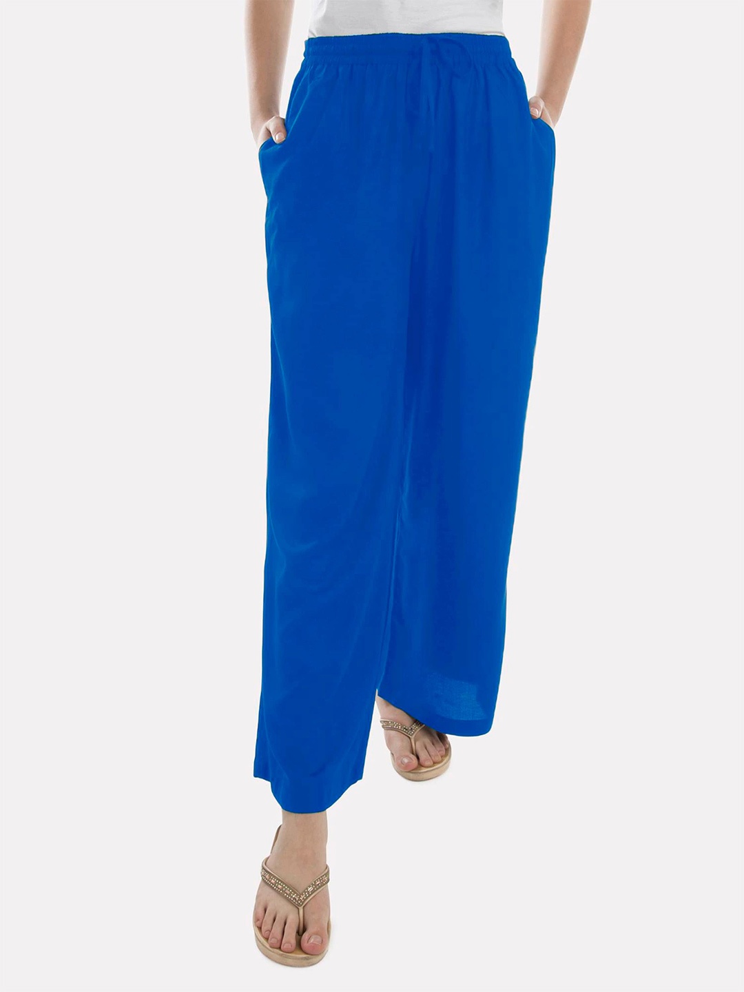 

PATRORNA Women Solid Flared Palazzos, Blue