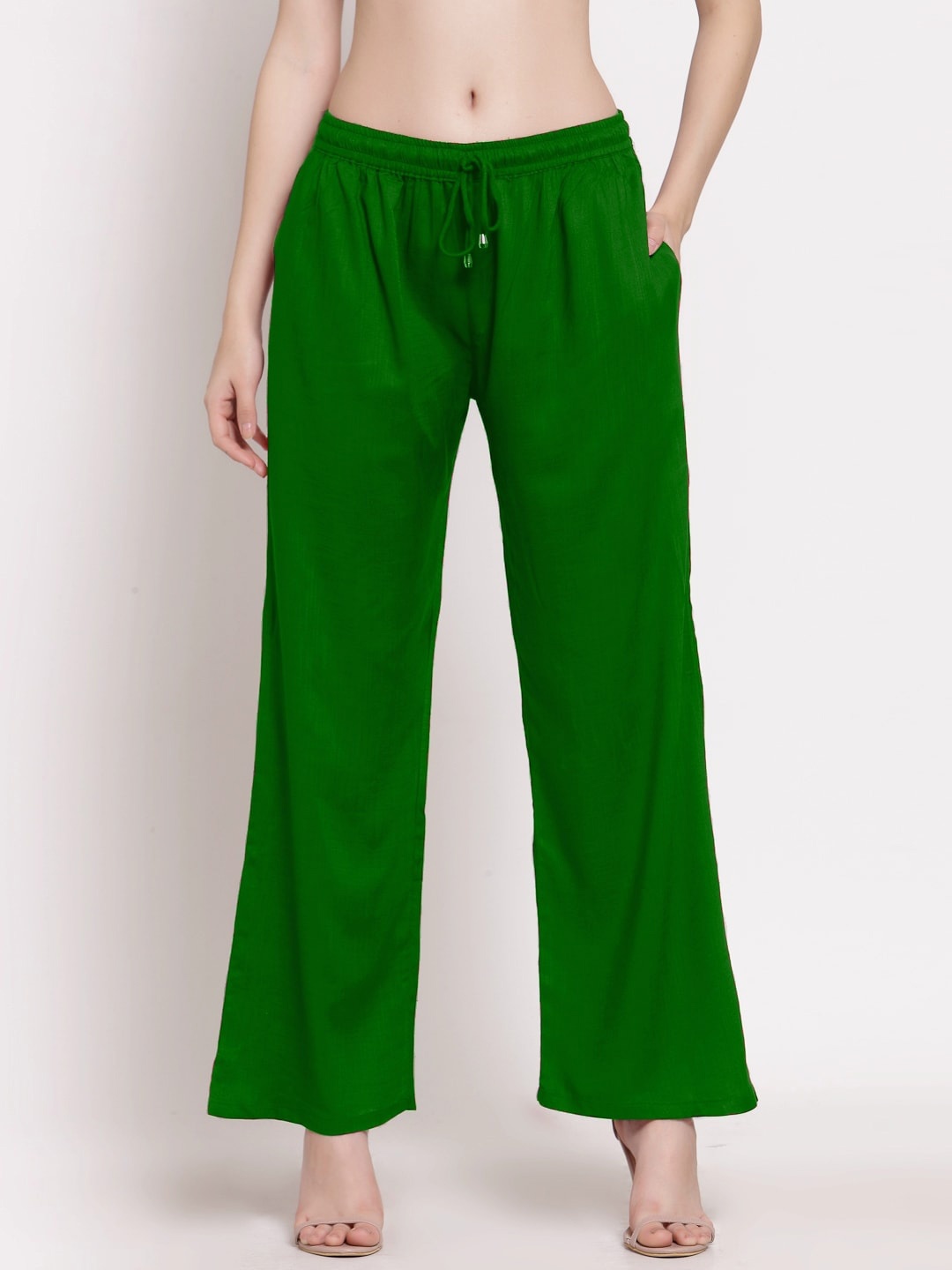 

PATRORNA Women Solid Straight Palazzos, Green