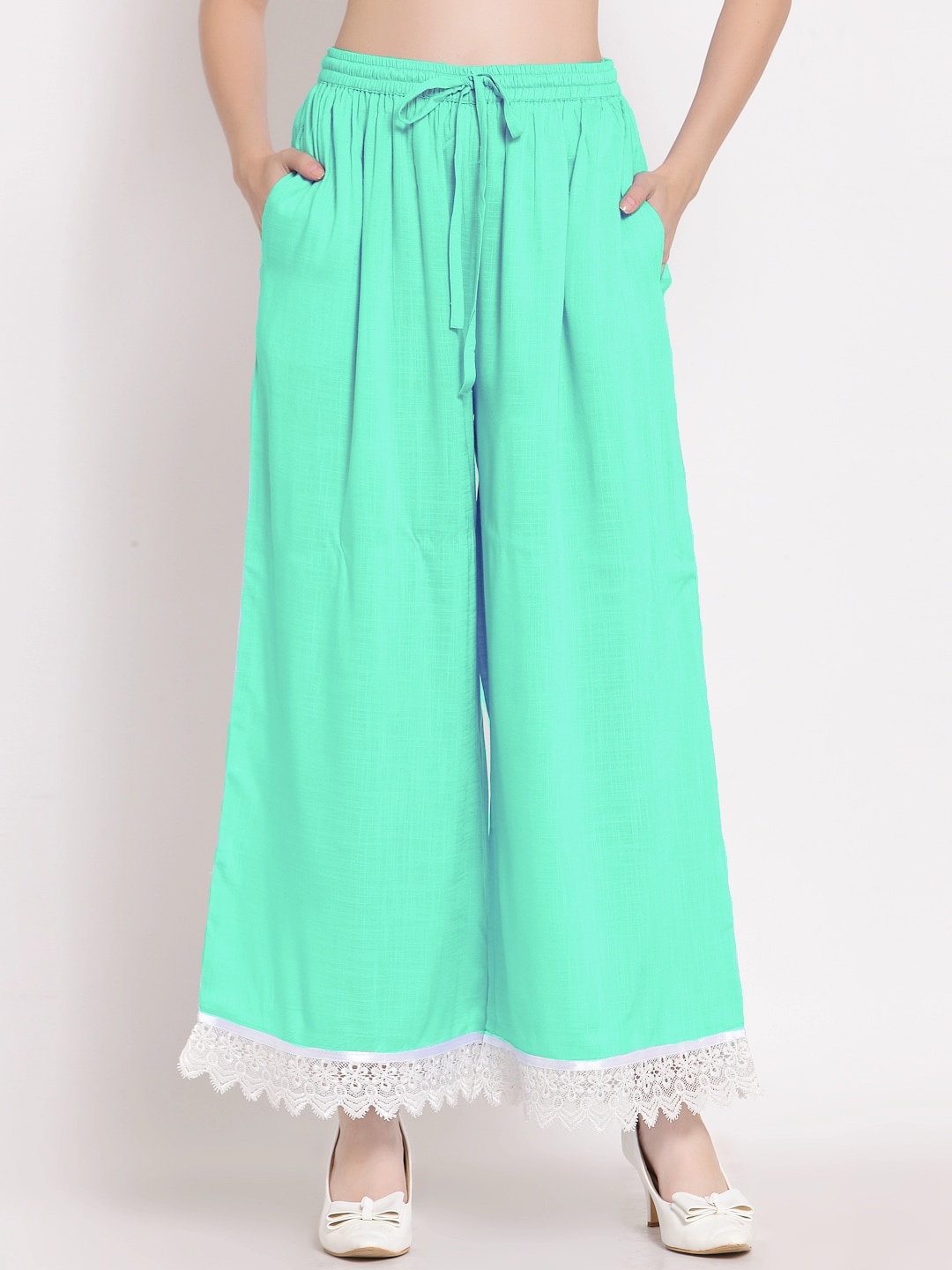 

PATRORNA Women Solid Flared Palazzos, Teal