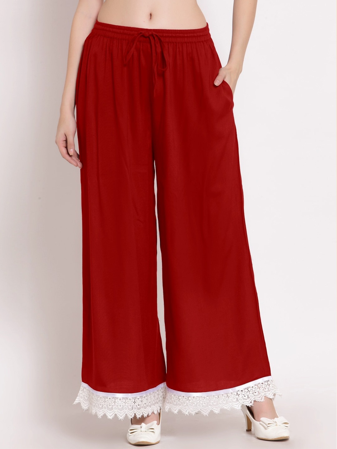 

PATRORNA Women Solid Flared Ethnic Palazzos, Maroon