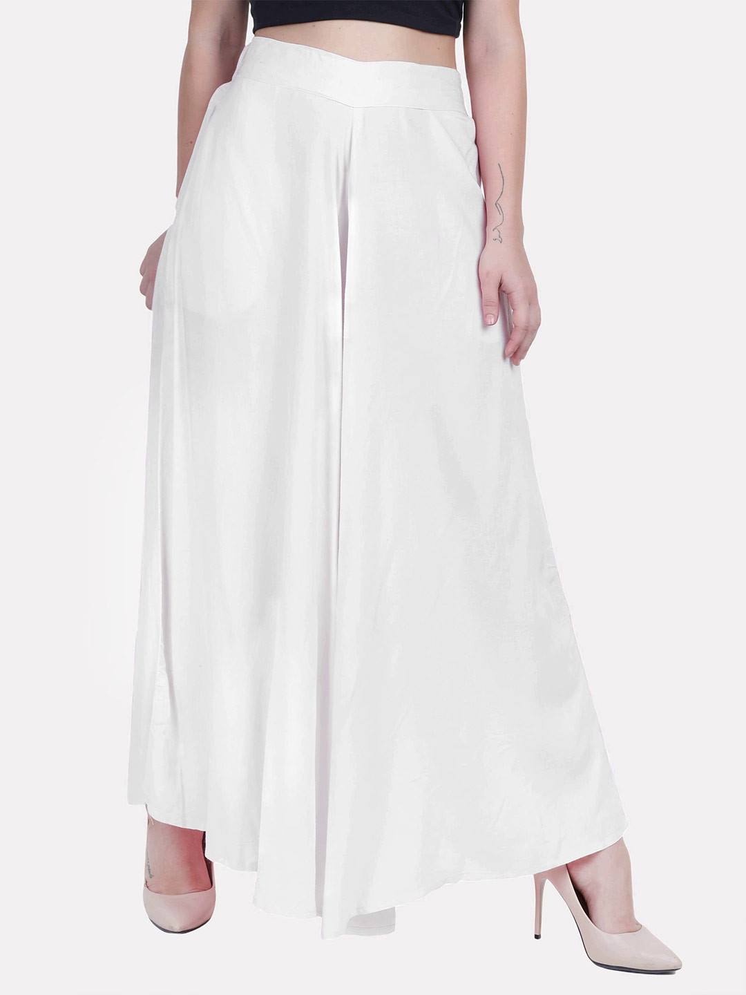 

PATRORNA Women Solid Flared Palazzos, White