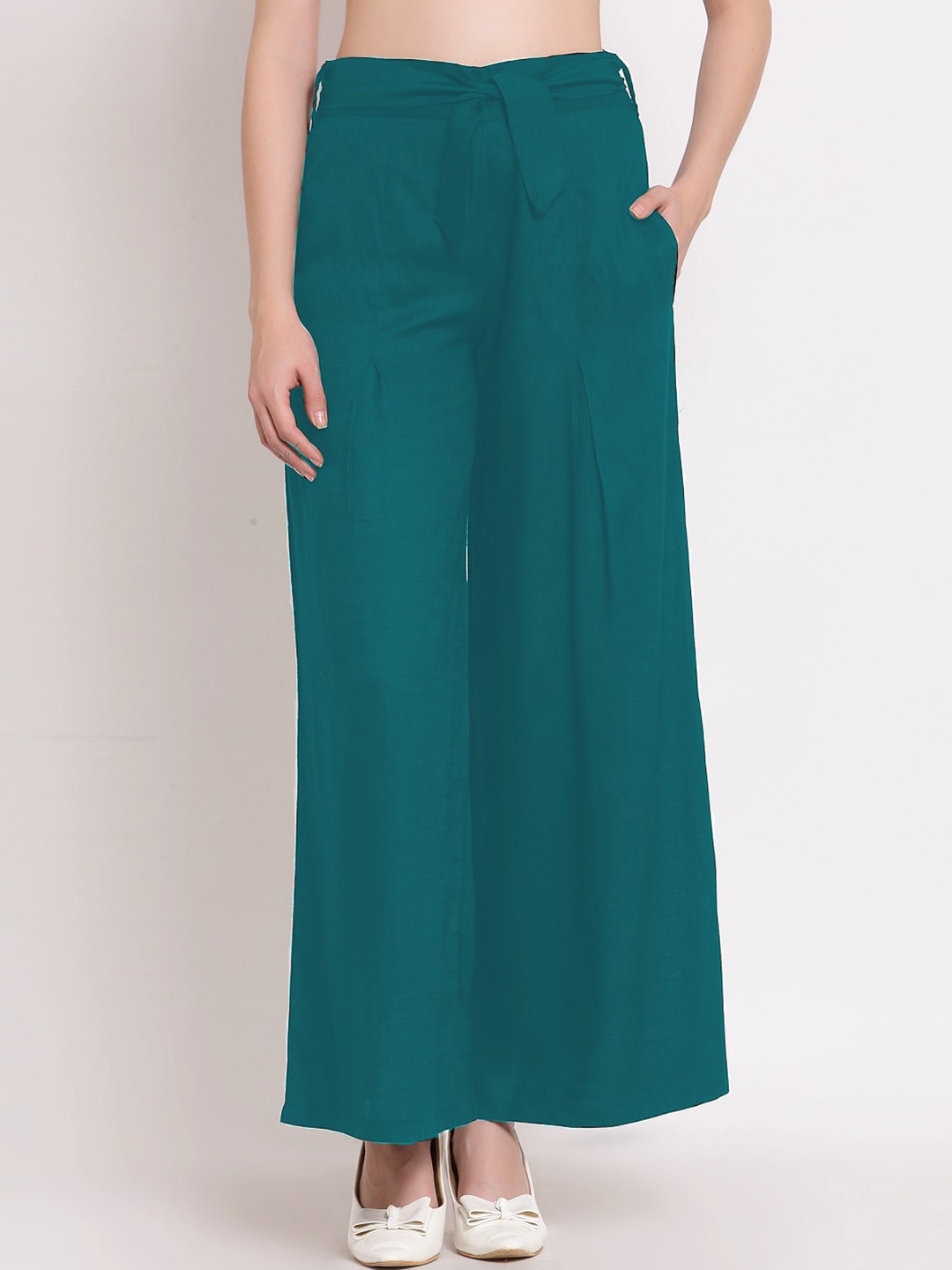 

PATRORNA Women Solid Flared Palazzos, Green