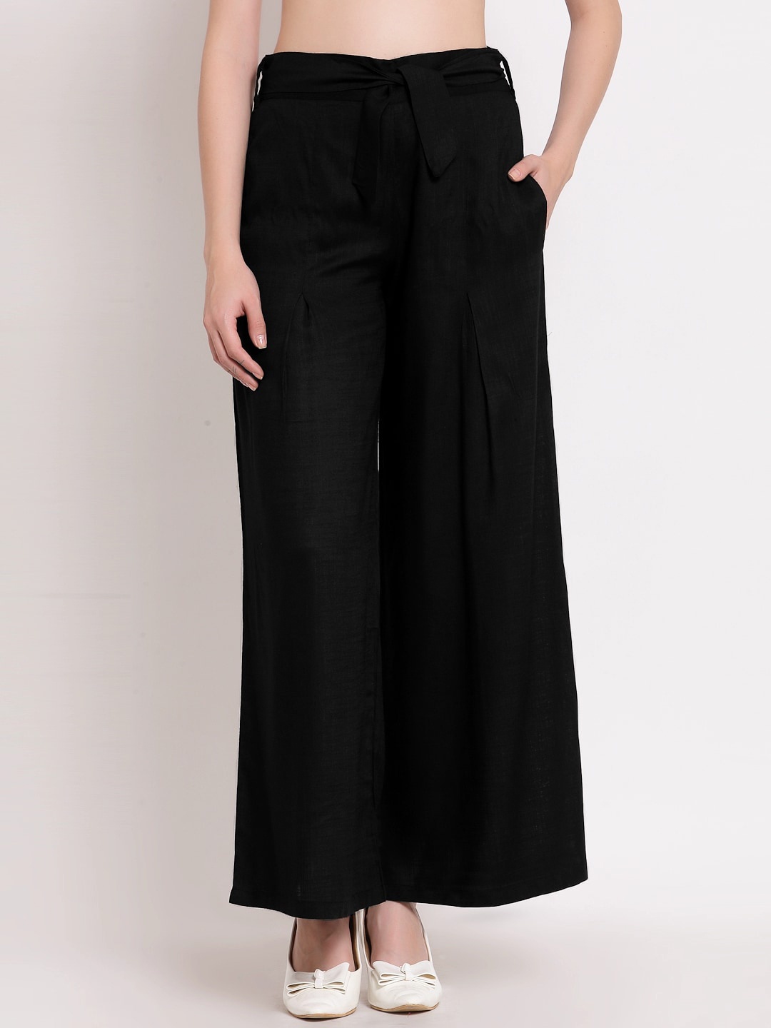 

PATRORNA Women Black Flared Palazzos