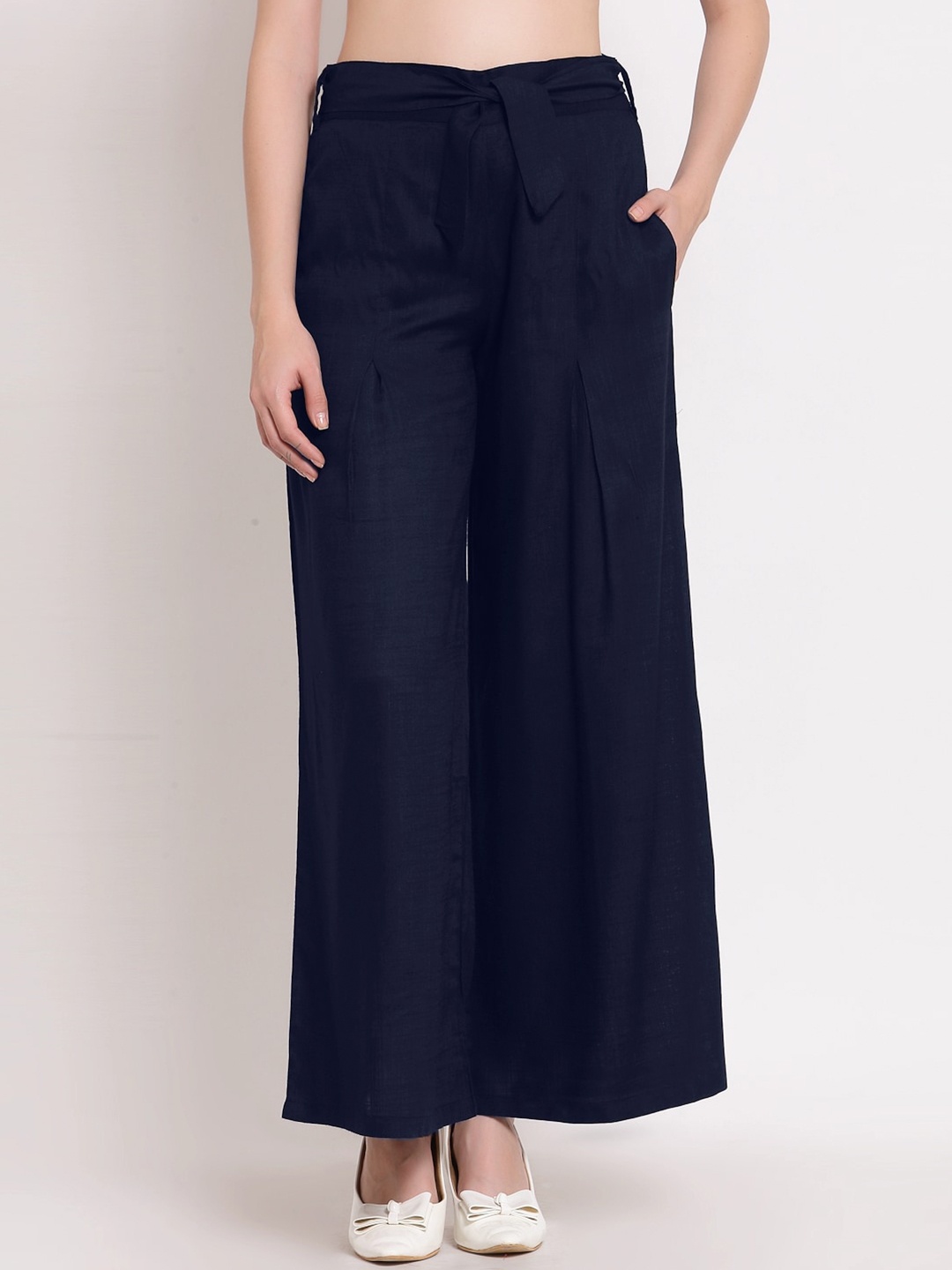 

PATRORNA Women Solid Flared Palazzos, Blue