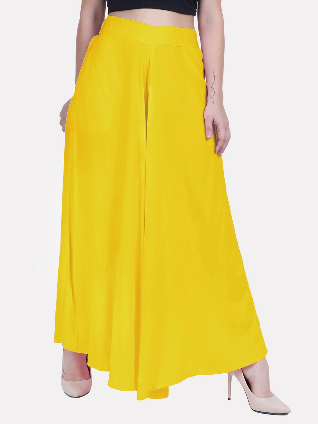 

PATRORNA Women Solid Flared Palazzos, Yellow