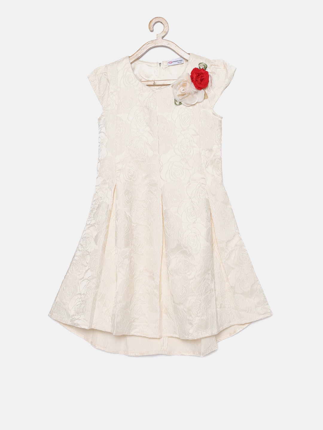 

Peppermint Girls Off-White Solid Fit and Flare Dress