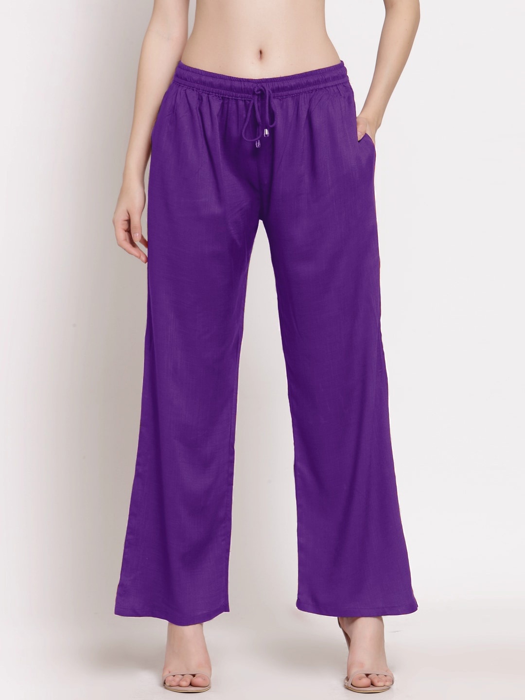 

PATRORNA Women Solid Straight Palazzos, Purple
