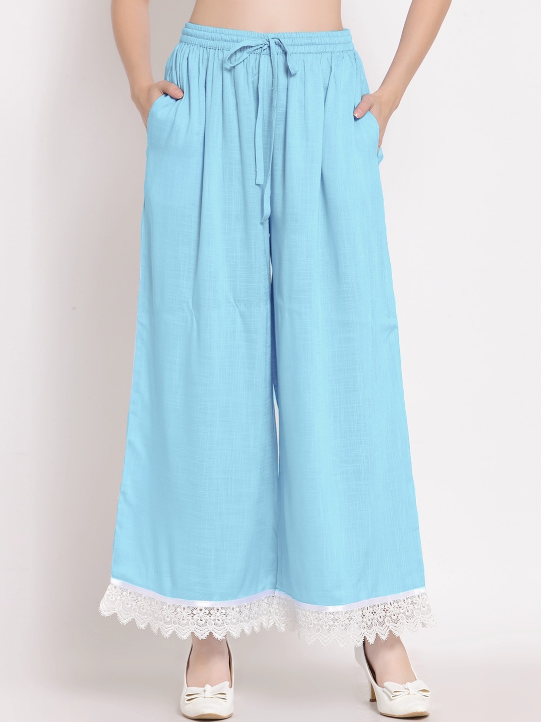 

PATRORNA Women Solid Flared Ethnic Palazzos, Blue
