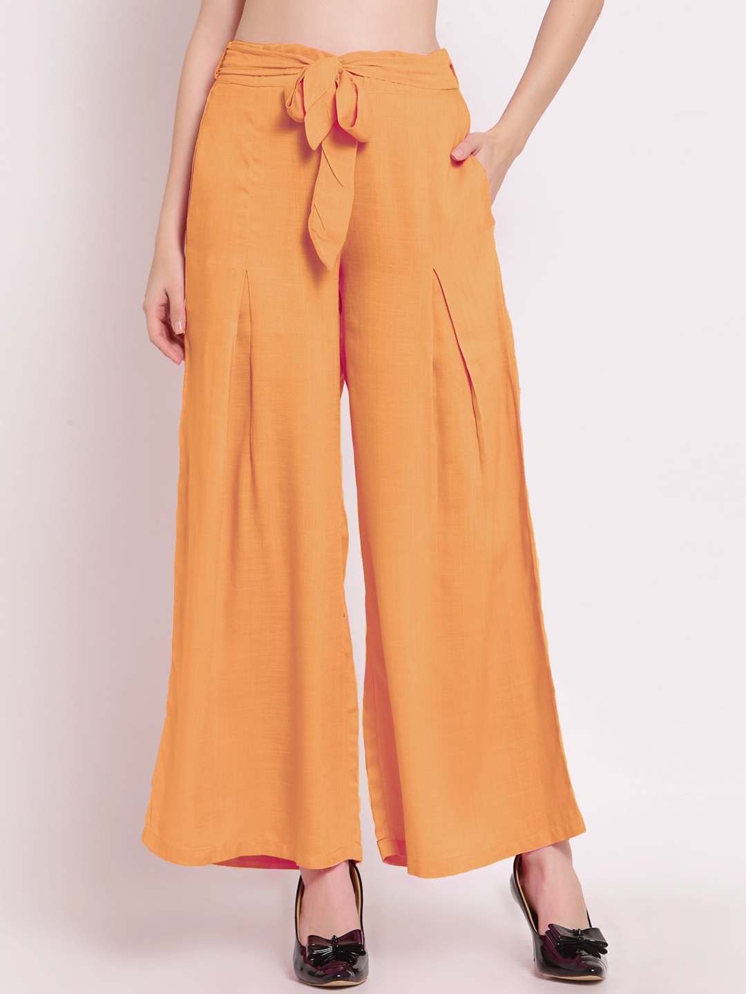 

PATRORNA Women Solid Flared Palazzos, Orange