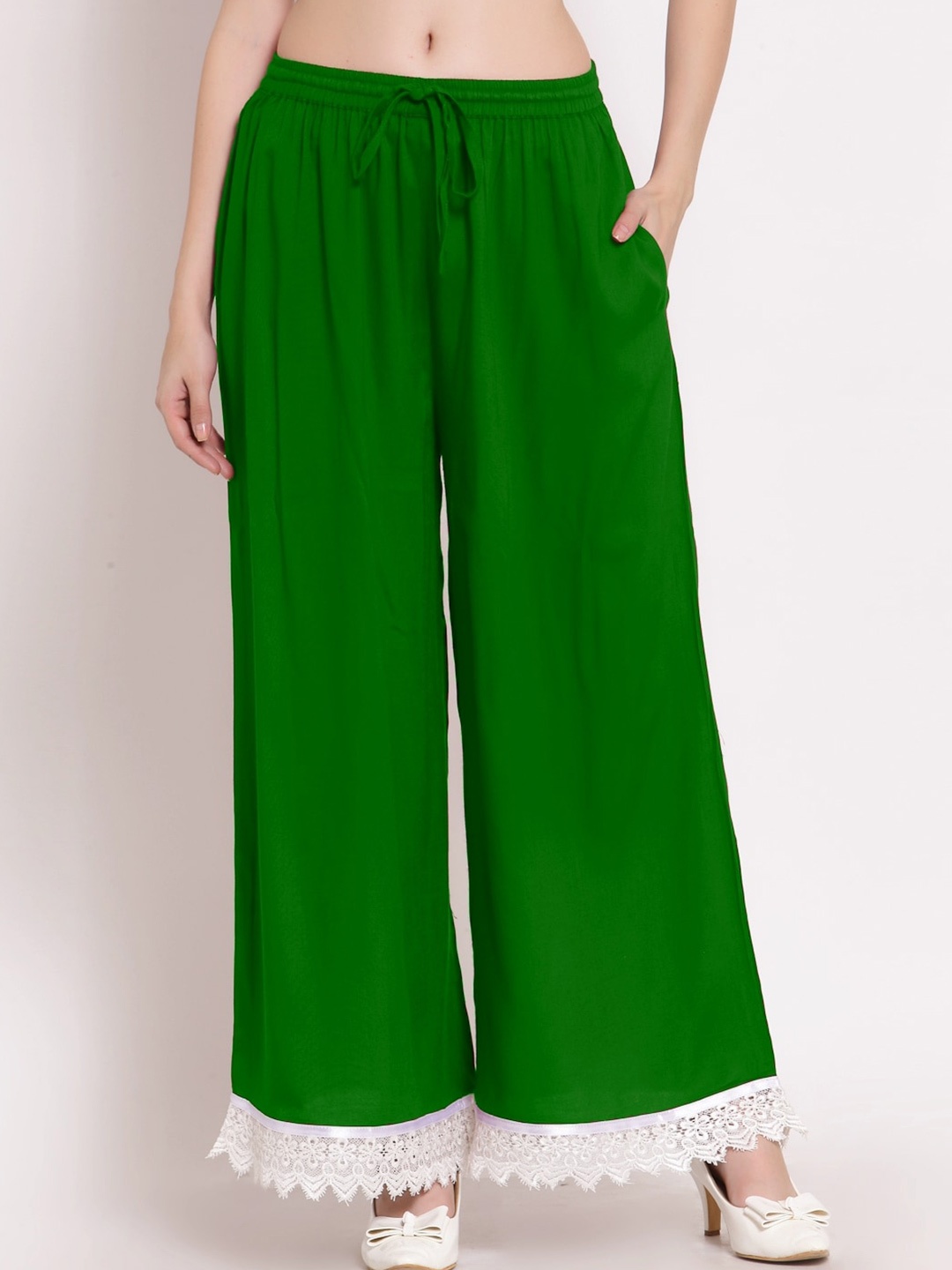 

PATRORNA Women Solid Flared Ethnic Palazzos, Green