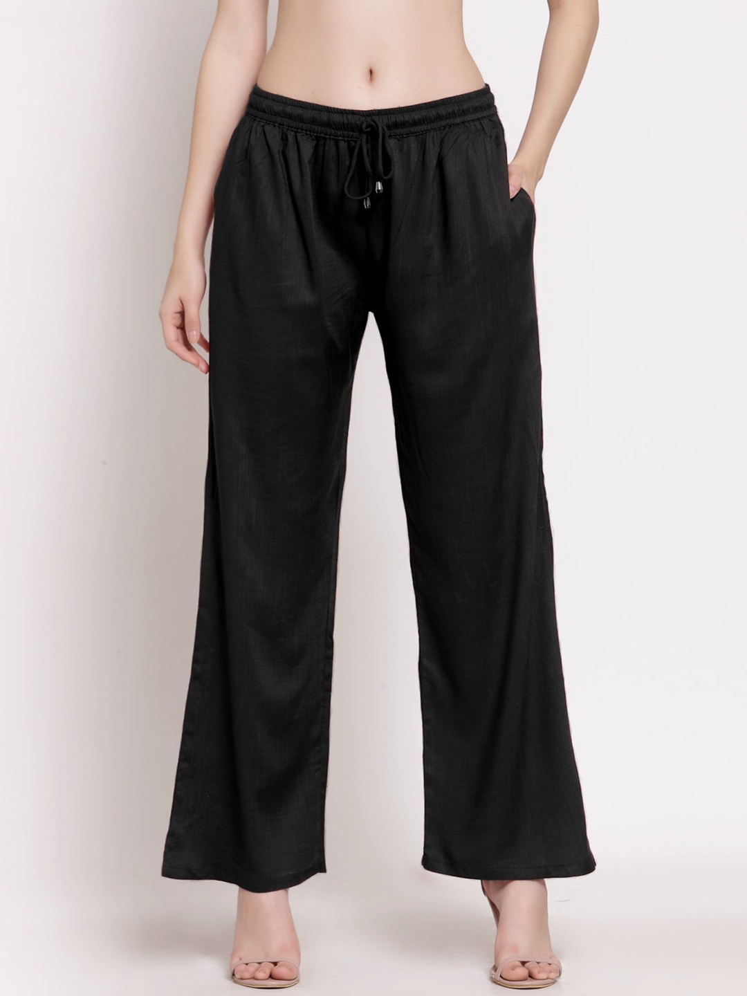 

PATRORNA Women Solid Straight Palazzos, Black