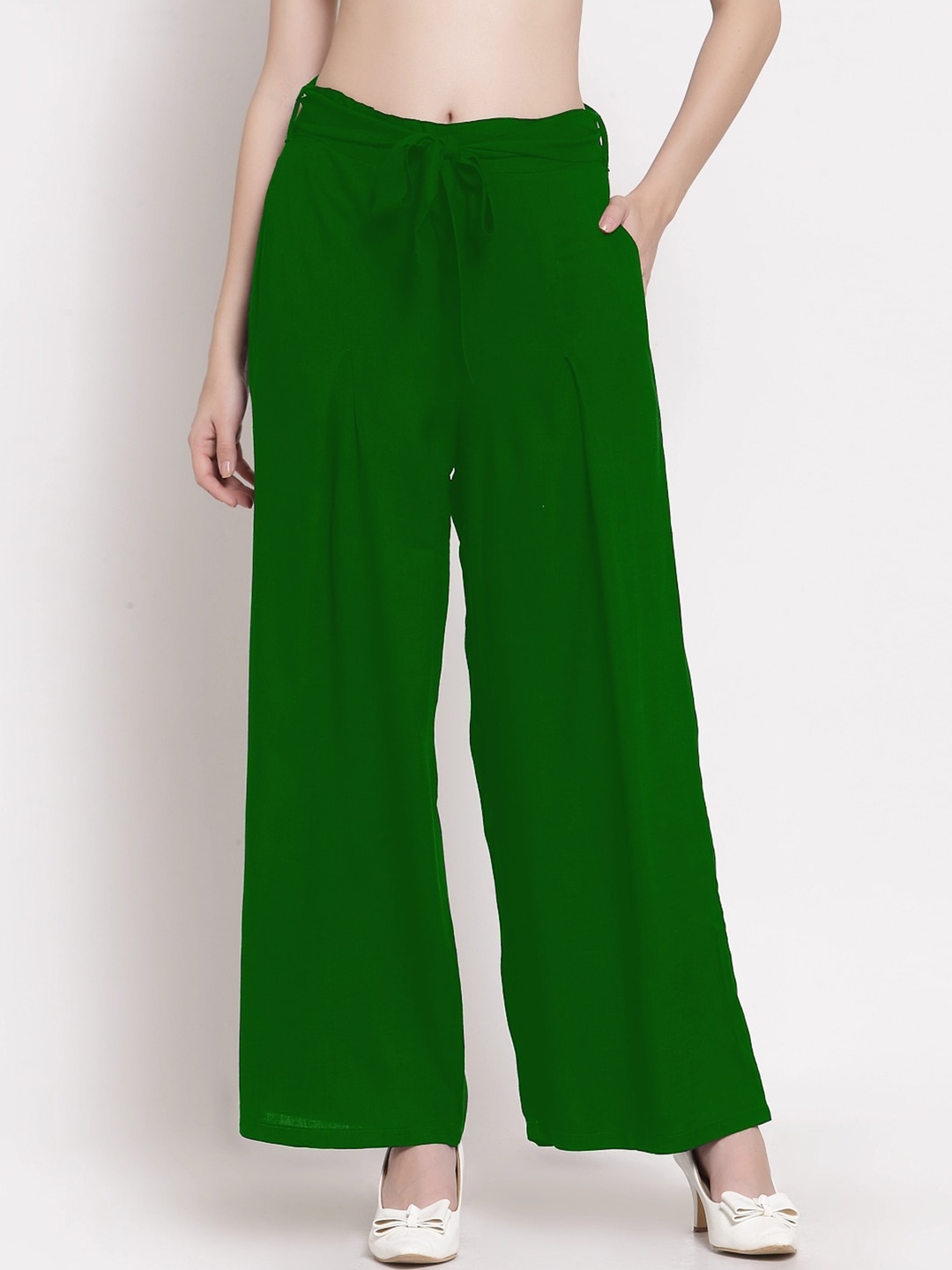 

PATRORNA Women Solid Flared Palazzos, Green