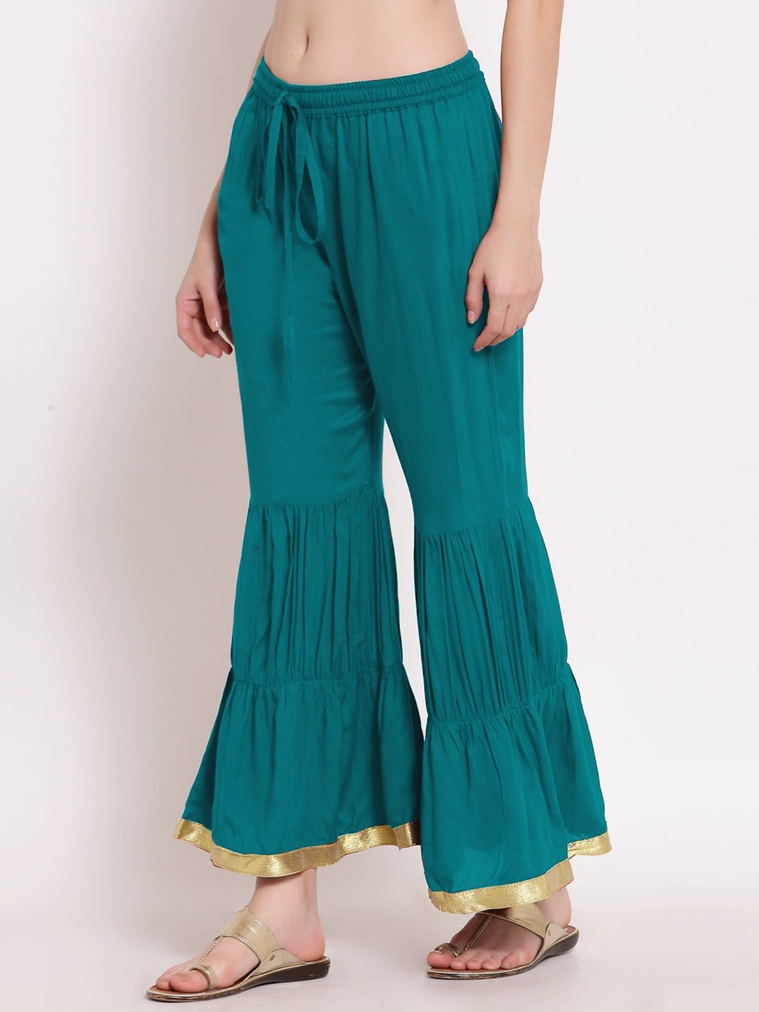 

PATRORNA Women Wide Leg Ethnic Palazzos, Green