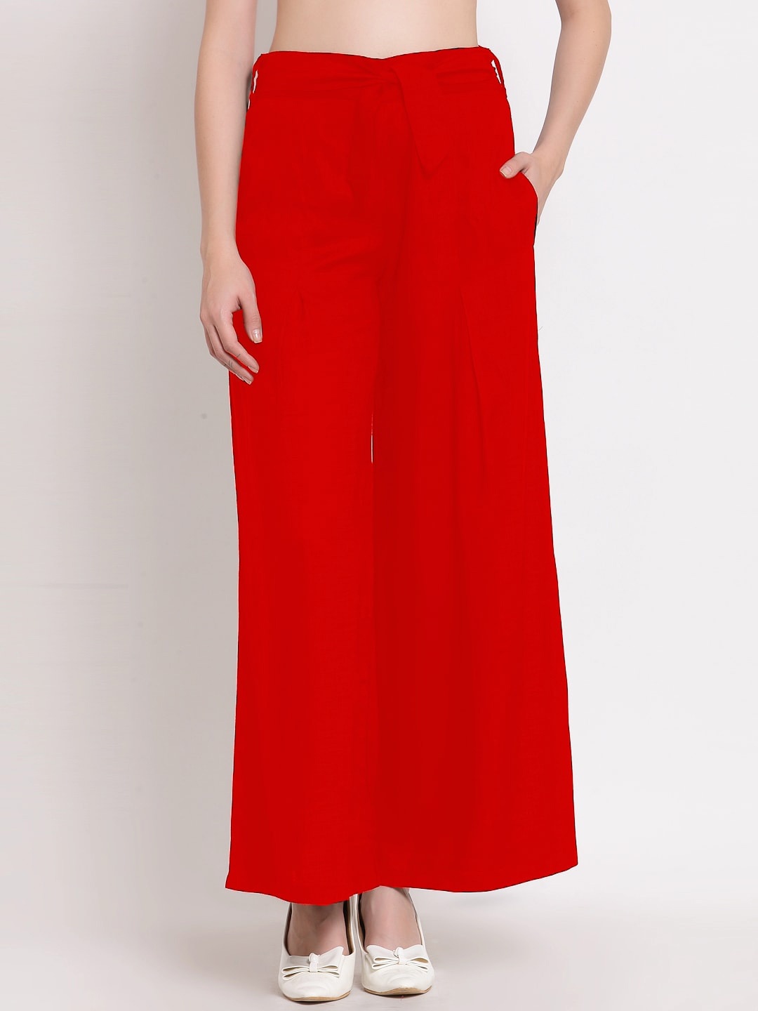 

PATRORNA Women Solid Flared Palazzos, Red
