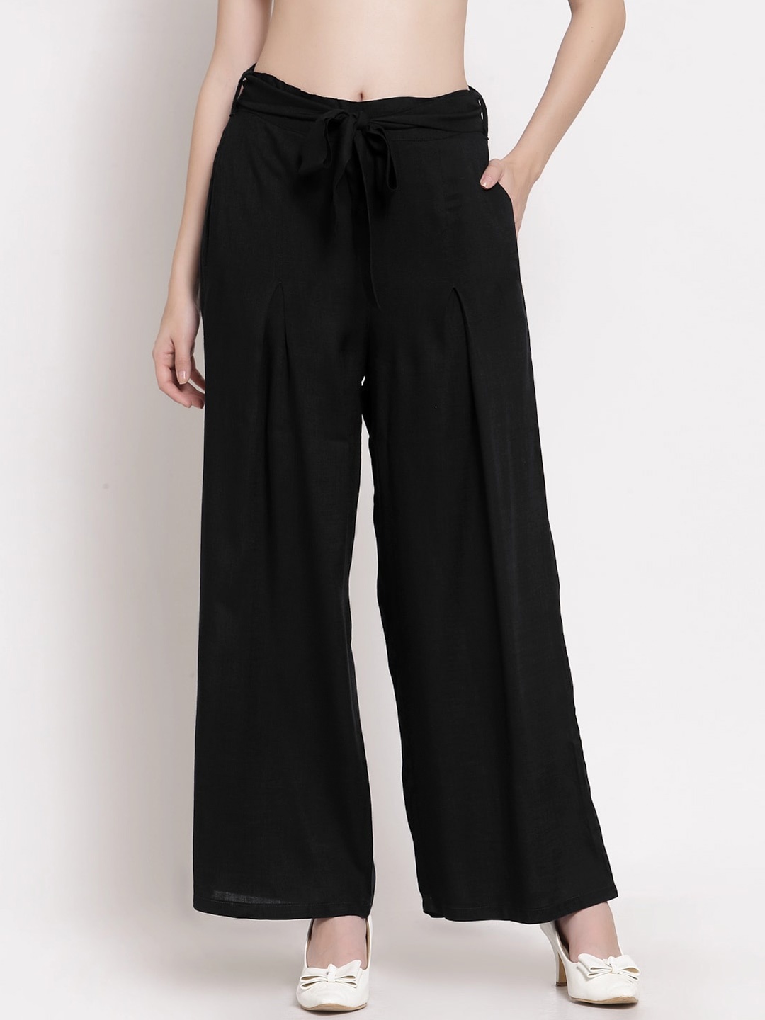

PATRORNA Plus Size Women Black Flared Palazzos