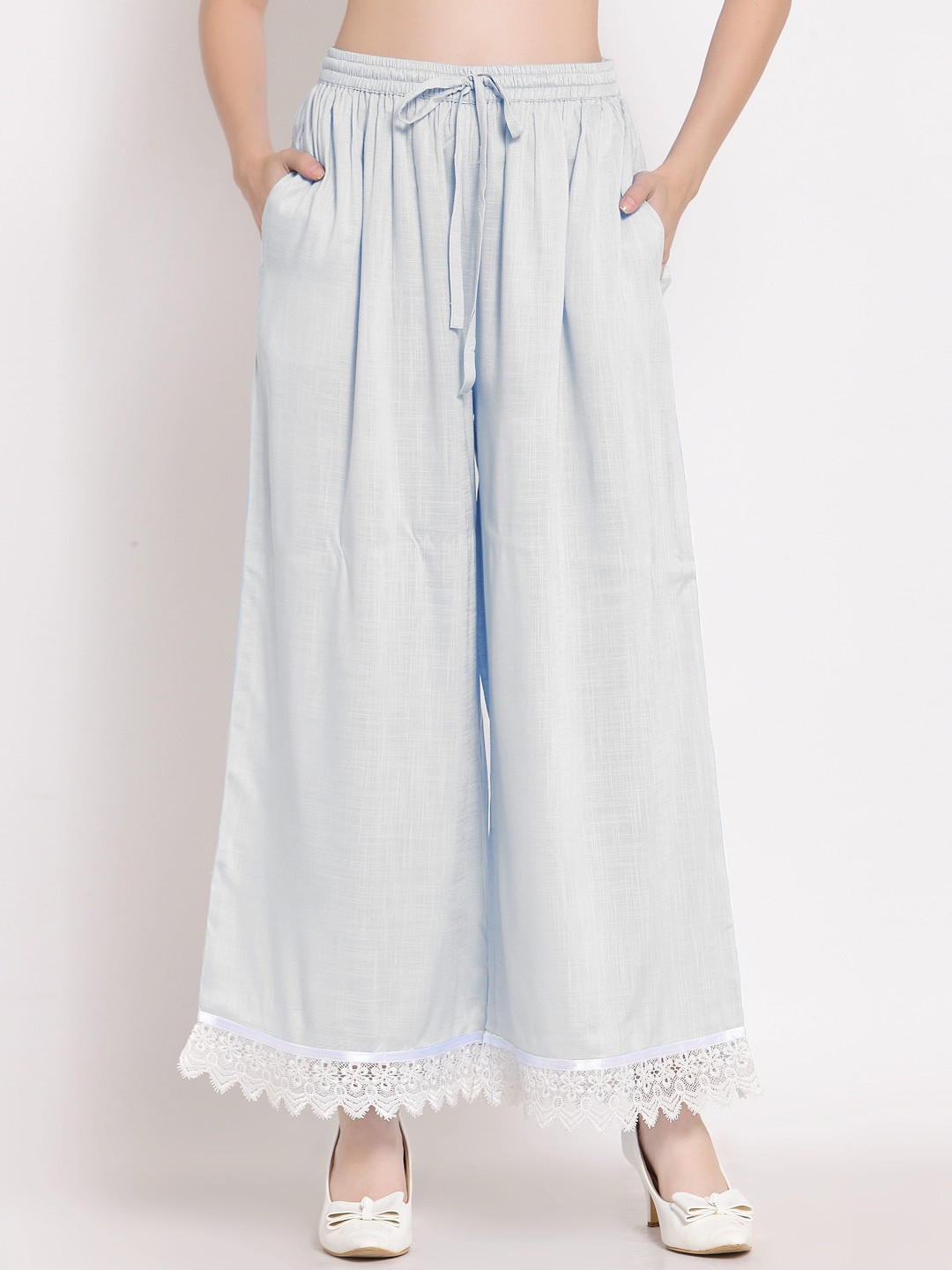 

PATRORNA Plus Size Women Flared Ethnic Palazzos, White