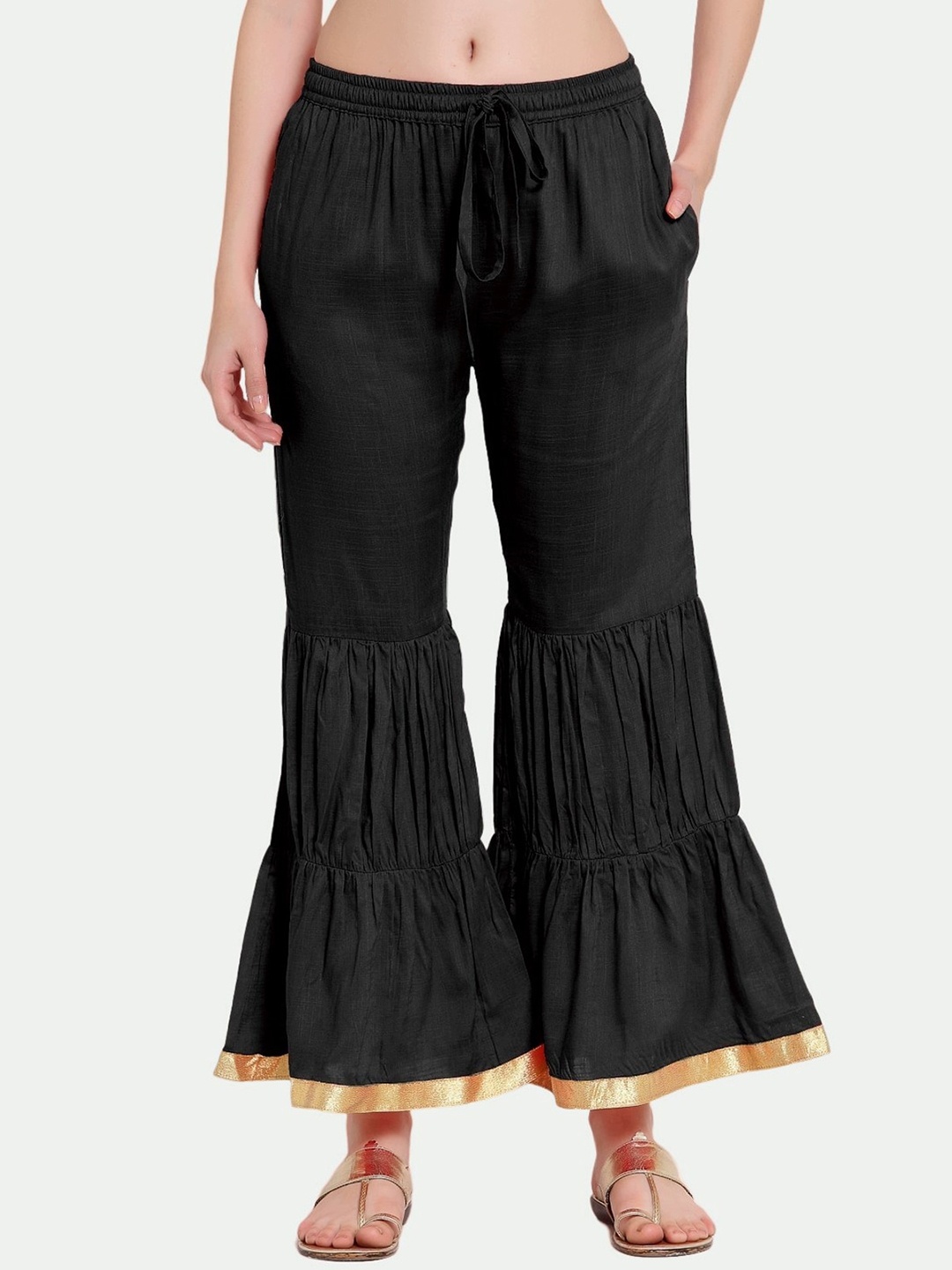 

PATRORNA Plus Size Women Wide-Leg Ethnic Palazzos, Black