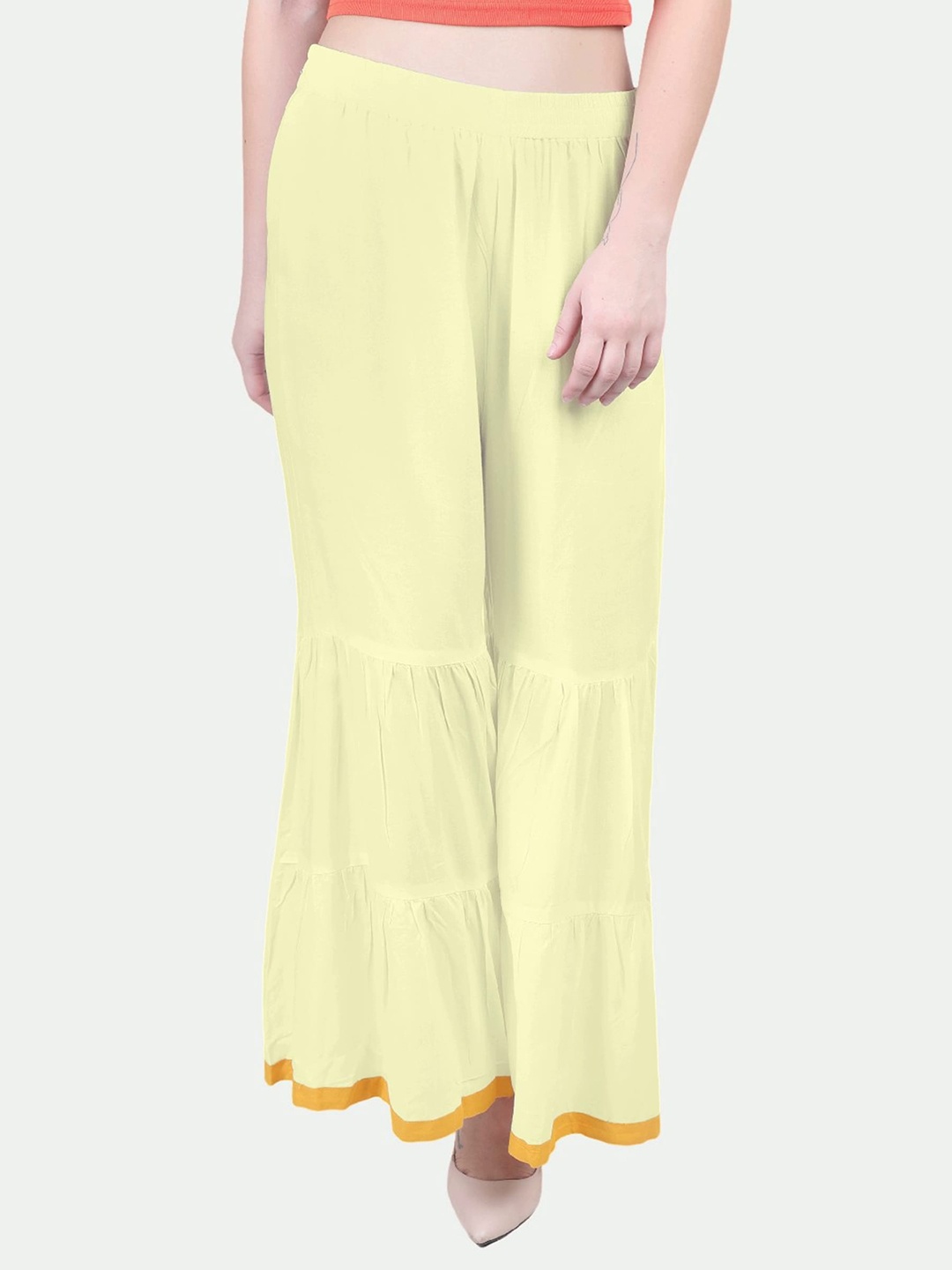 

PATRORNA Plus Size Women Wide-Leg Palazzos, Cream