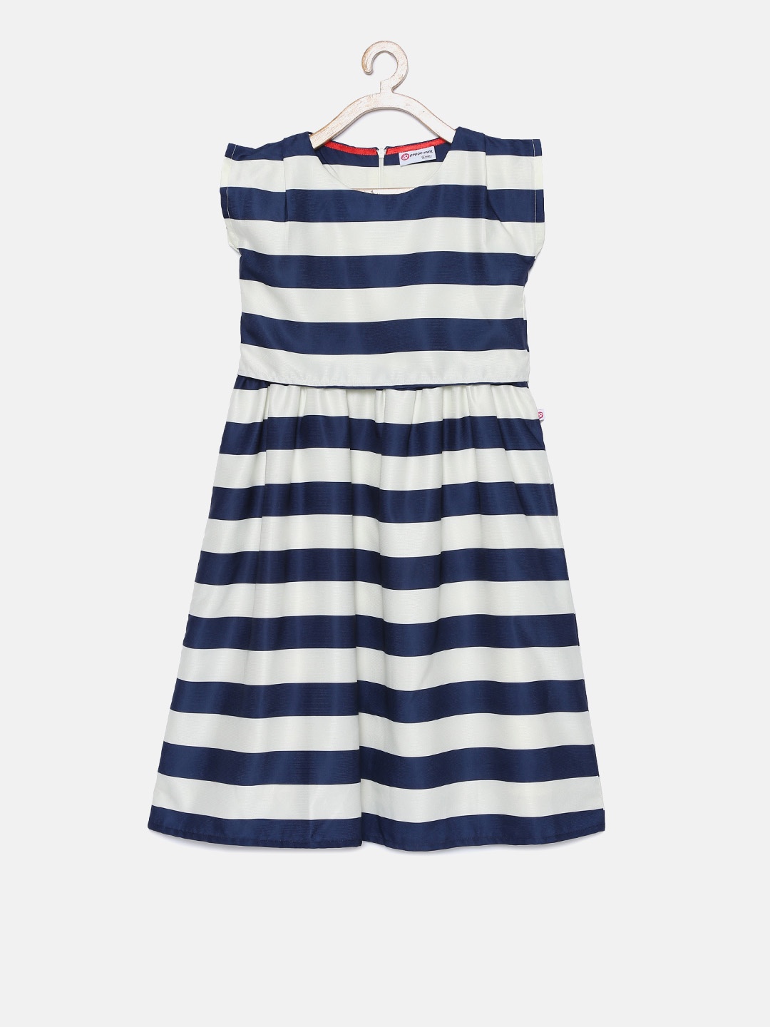 

Peppermint Girls Navy Striped A-Line Dress, Navy blue