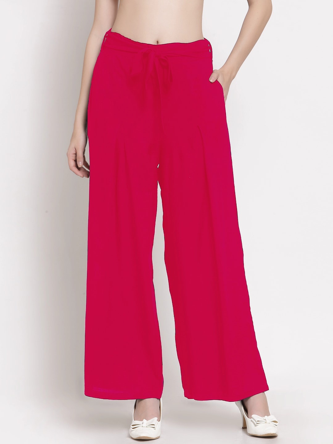 

PATRORNA Women Solid Flared Palazzos, Pink