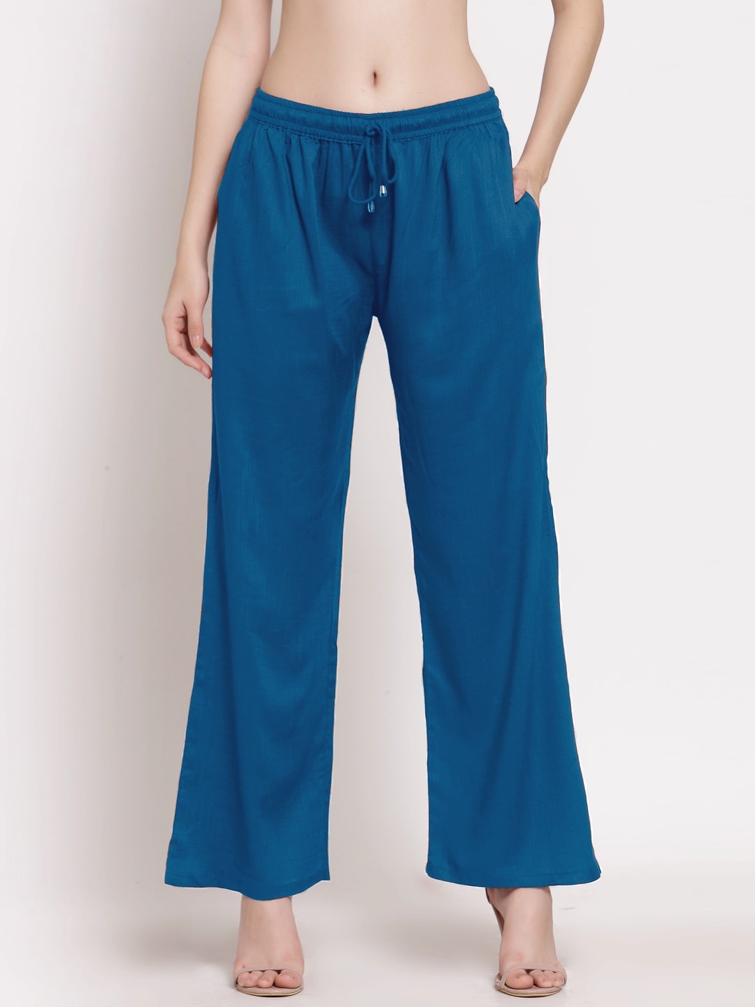 

PATRORNA Women Solid Flared Palazzos, Blue