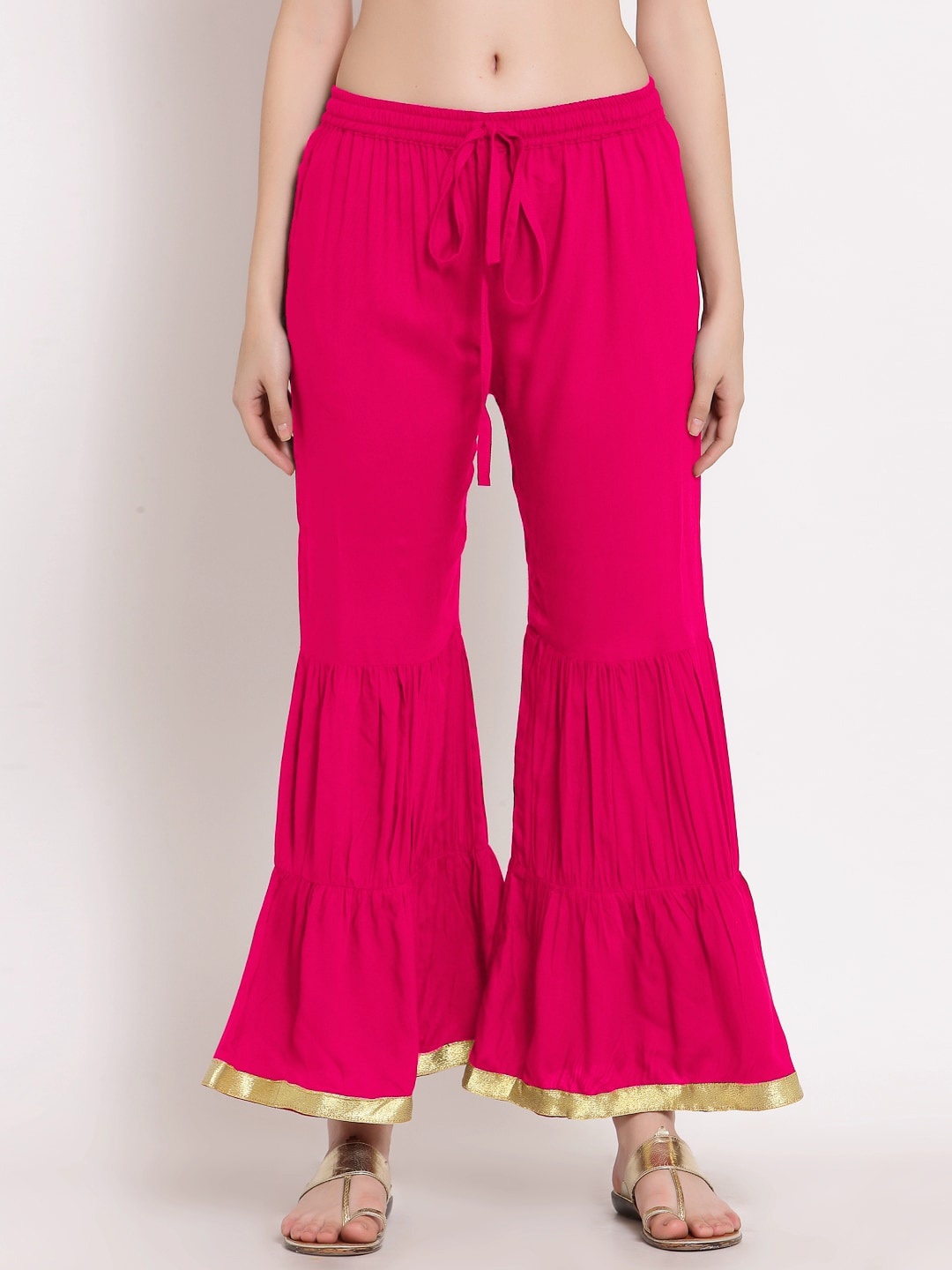 

PATRORNA Women Wide Leg Ethnic Palazzos, Pink