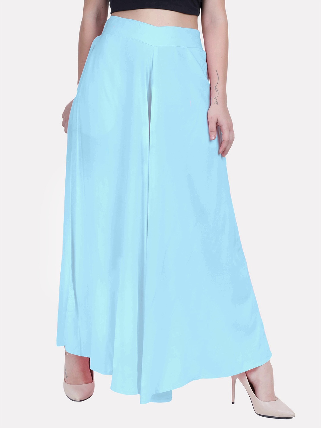 

PATRORNA Women Solid Flared Palazzos, Blue