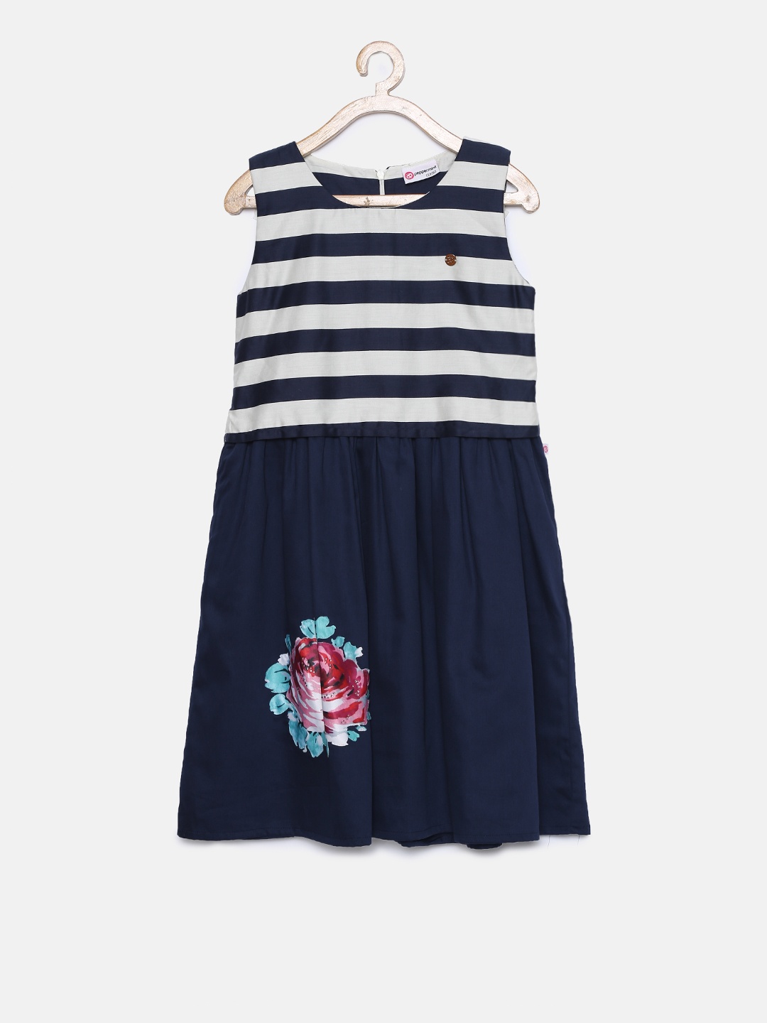 

Peppermint Girls Navy Blue Striped Fit & Flare Dress