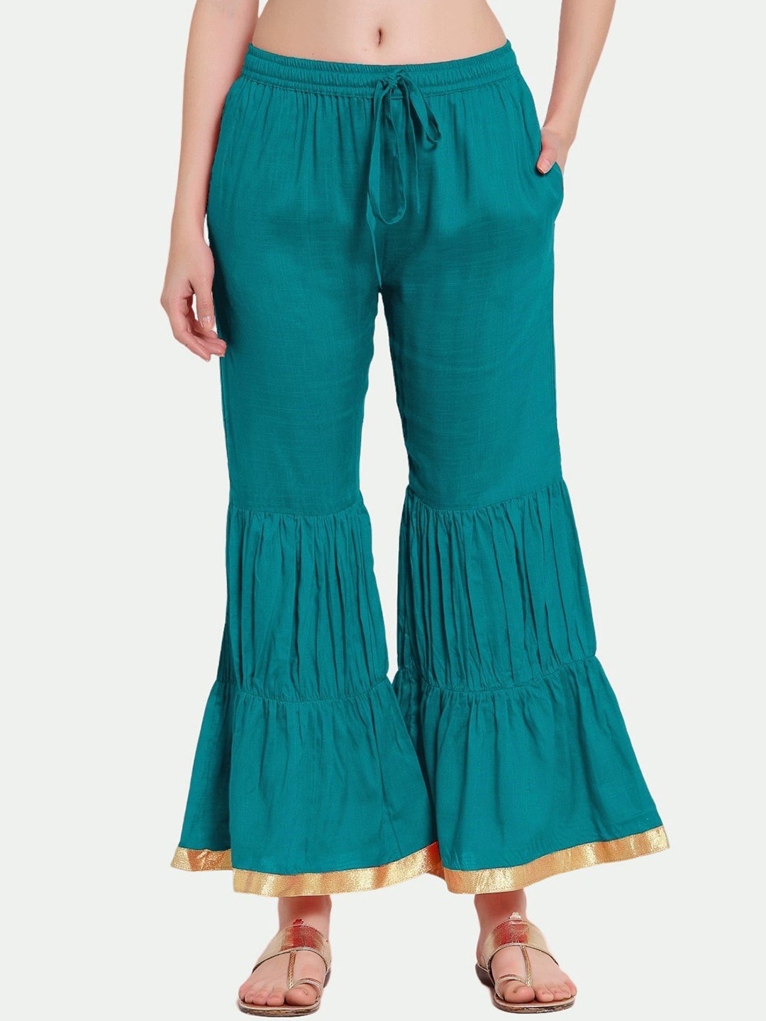 

PATRORNA Women Wide-Leg Ethnic Palazzos, Green