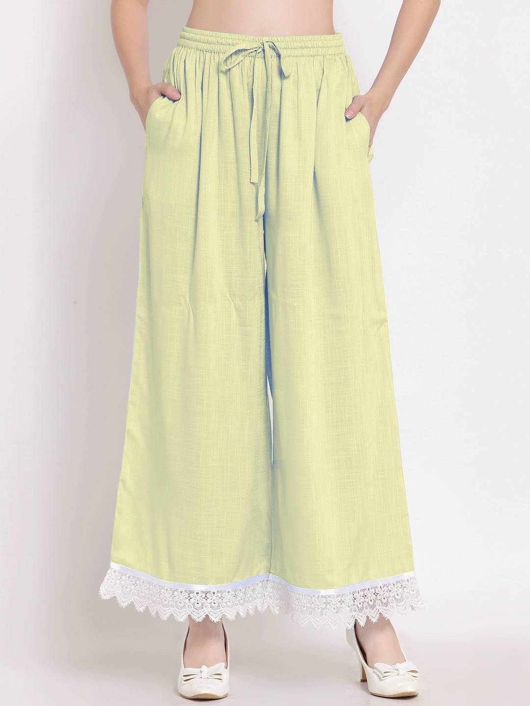

PATRORNA Women Flared Ethnic Palazzos, Cream