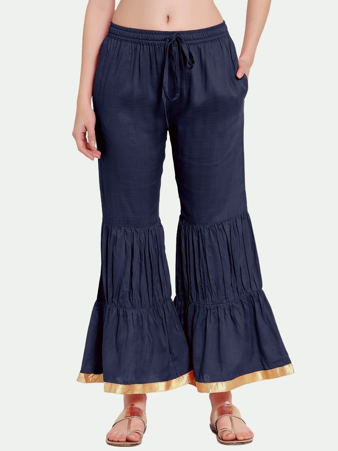 

PATRORNA Women Solid Wide Leg Ethnic Palazzos, Blue