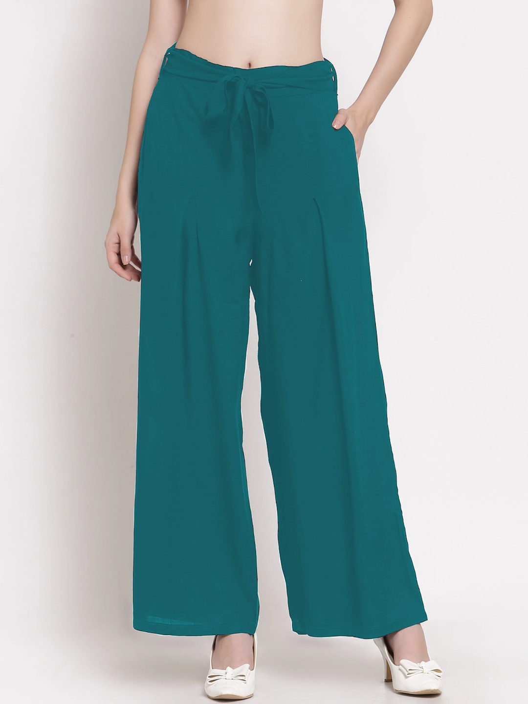 

PATRORNA Women Solid Flared Palazzos, Green