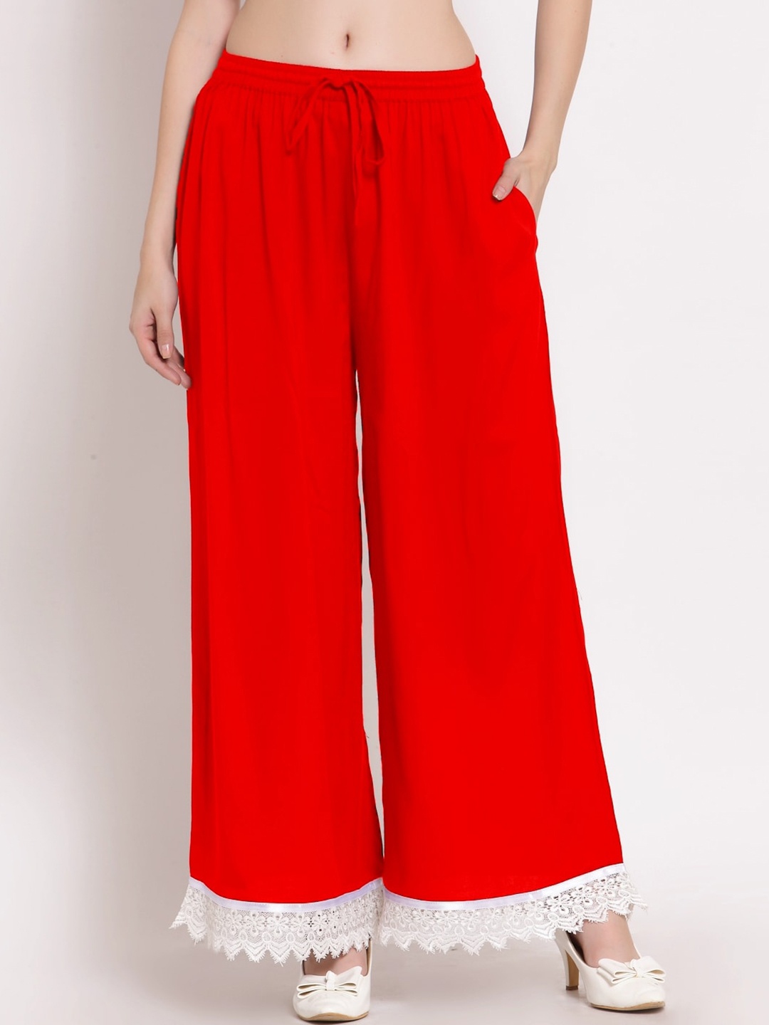 

PATRORNA Women Solid Flared Ethnic Palazzos, Red