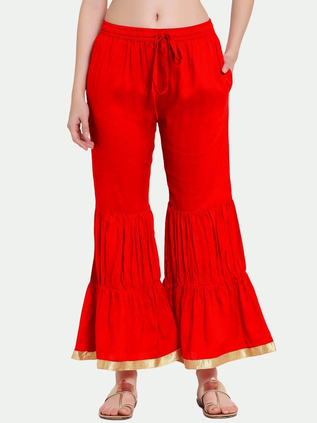 

PATRORNA Women Solid Palazzos, Red