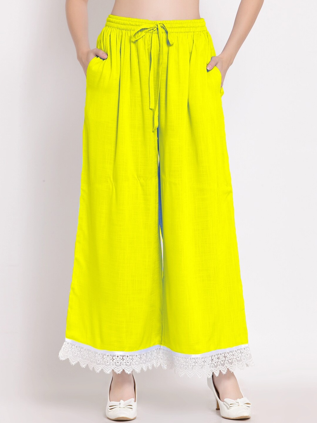 

PATRORNA Women Yellow & White Flared Ethnic Palazzos